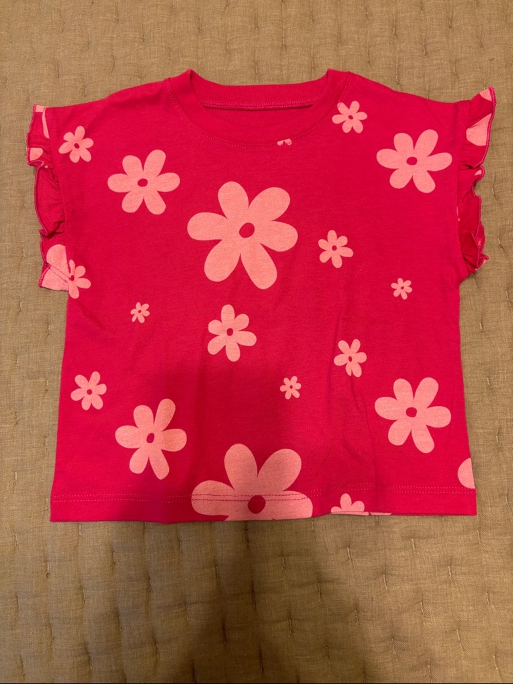 NWT okie dokie Bright Pink Floral Ruffle Sleeve Tee